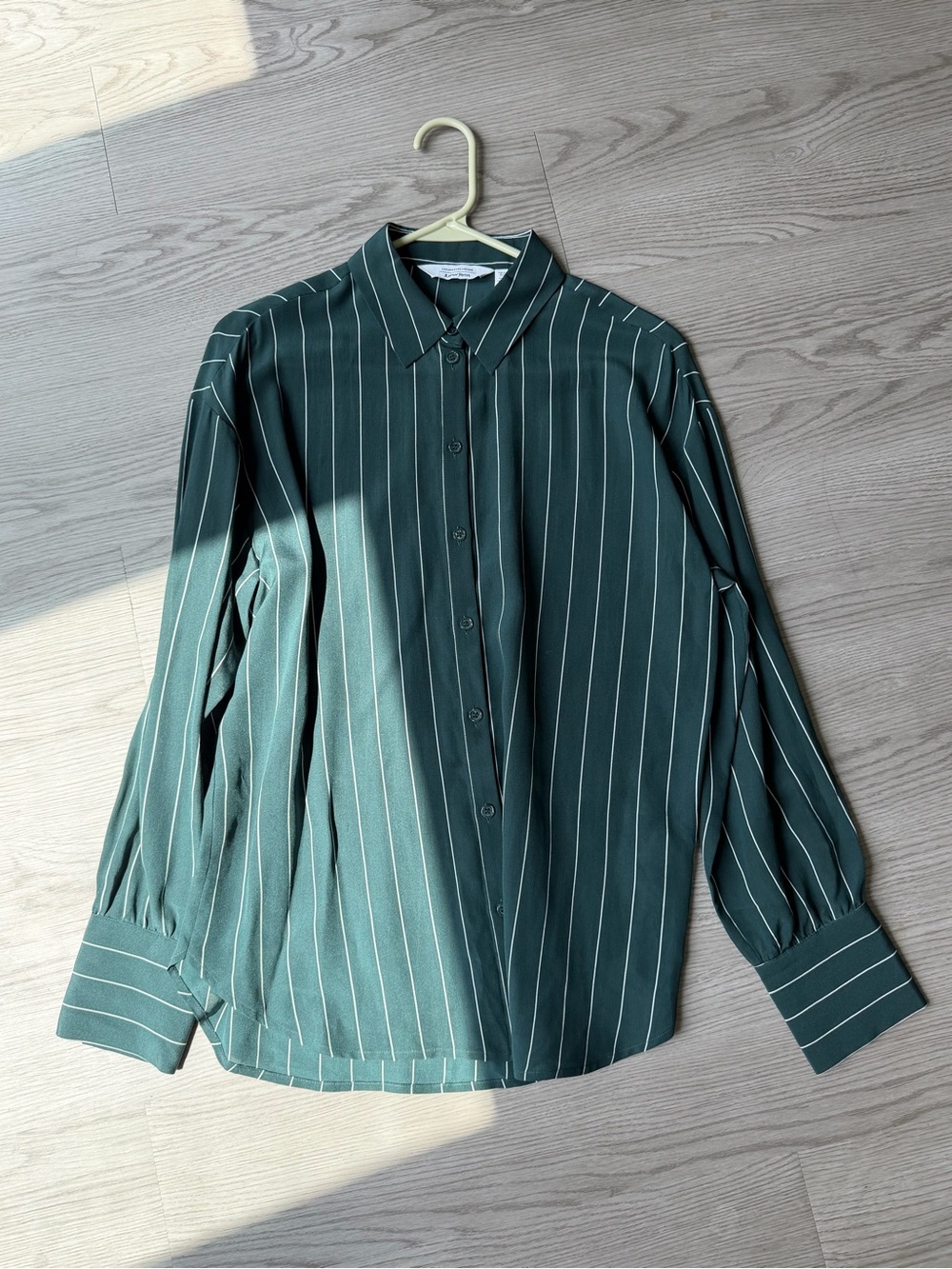 & Other Stories Dark Green Vertical-Stripe Button-Down Silk Shirt